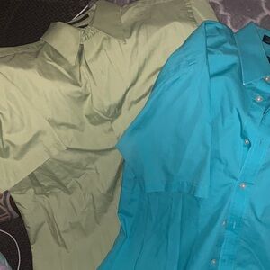 Stafford Men's Teal and Light Green Casual Shirts set of 2